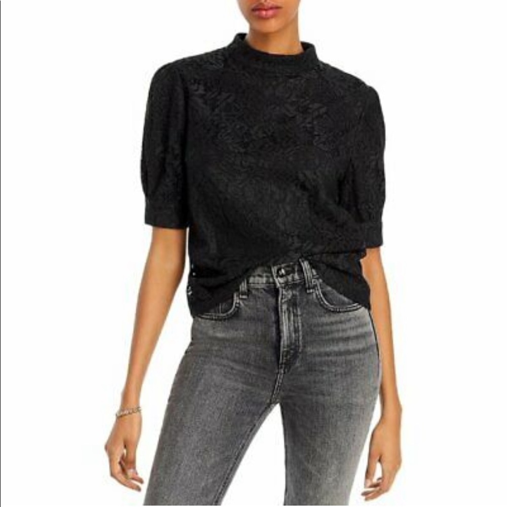 Aqua Puff Sleeve Black Lace Top Size XS